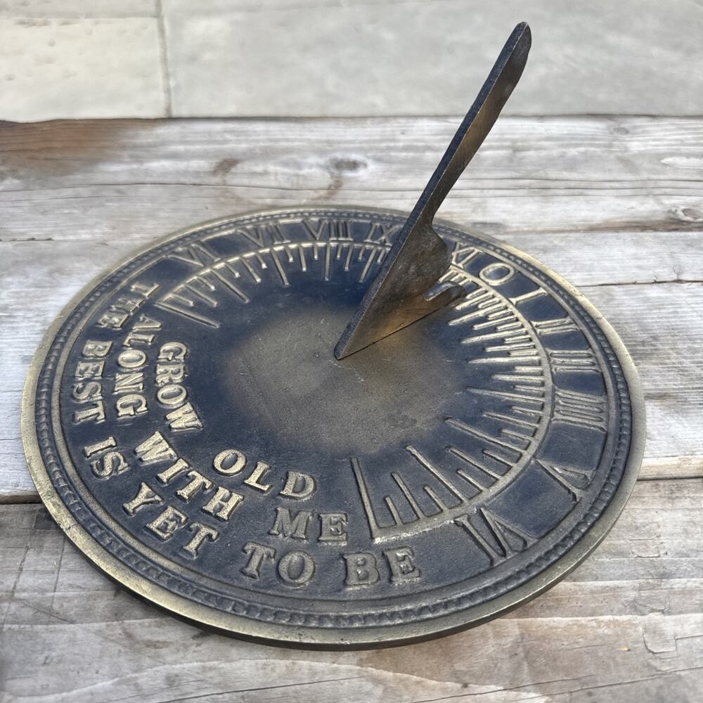 Vintage Heavy Cast Metal Garden Sundial Grow Old With Me Taiwan Decor
